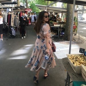 ULLA JOHNSON pink silk whimsical floral dress